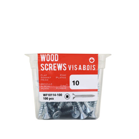 Pkg100, #10 FH Socket Steel Wood Screws